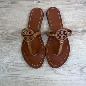 Tory Burch Miller Thong Sandals Logo Medallion Tan Womens Size 8M